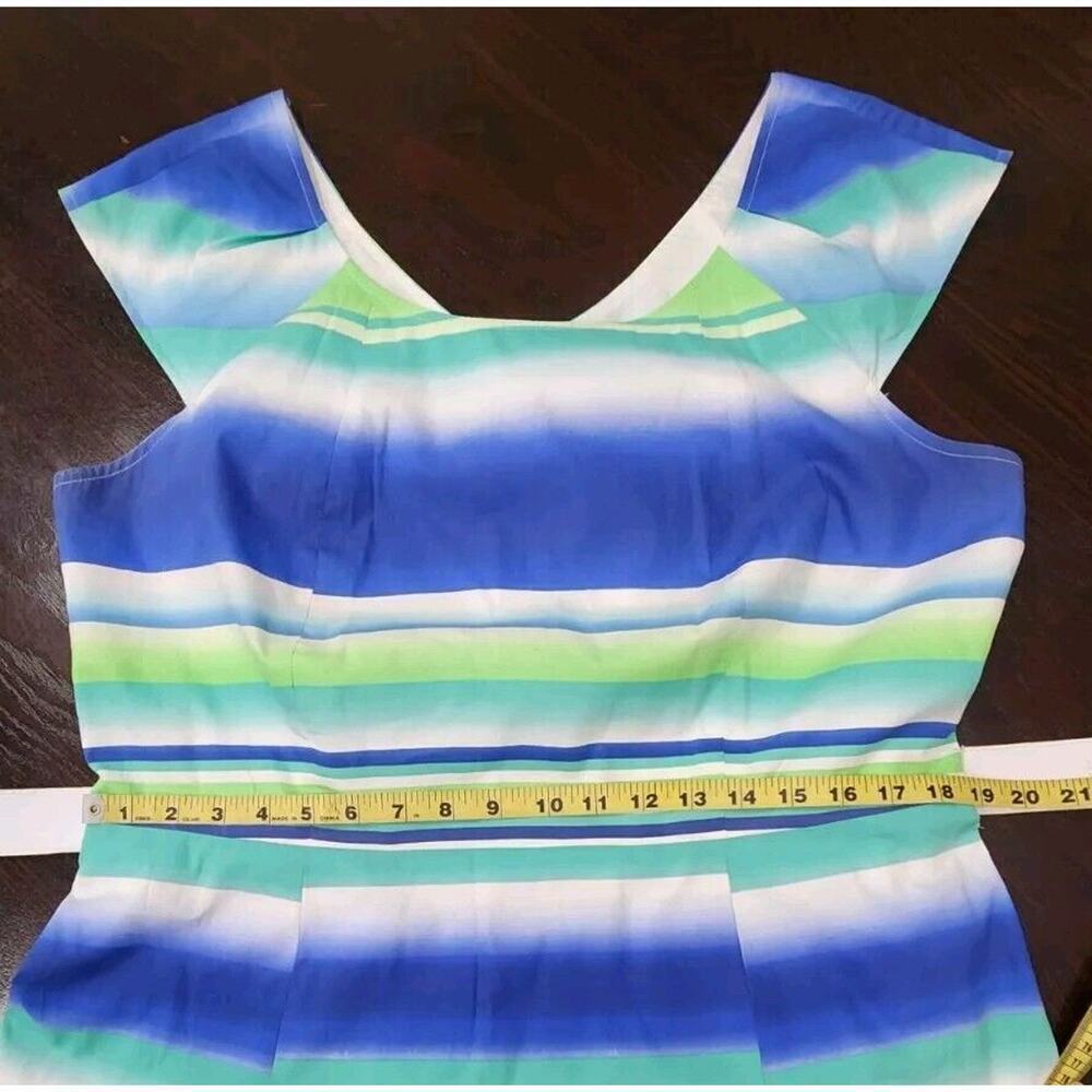 Alex Marie‎ size 16 white blue green striped sleeveless flare Pleated Dress - Picture 8 of 8